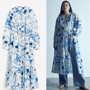 H & M Blue and White Oversized Dress